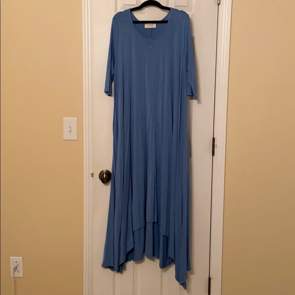 Long Draped Handkerchief Dress with Pockets